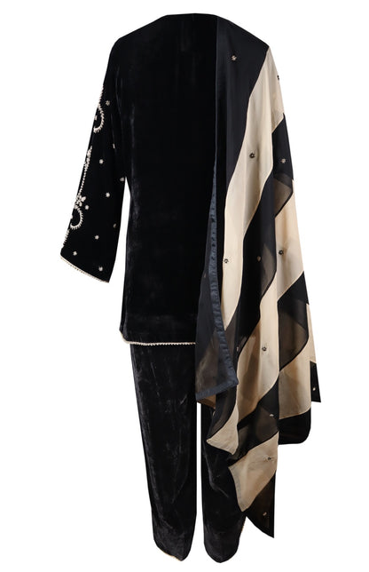 Velvet Farshi Suit With Beads Embroidery