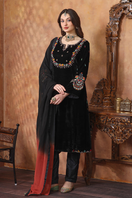 Silk Velvet Suit - BLACK