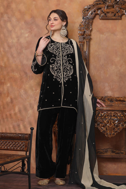 Velvet Farshi Suit With Beads Embroidery
