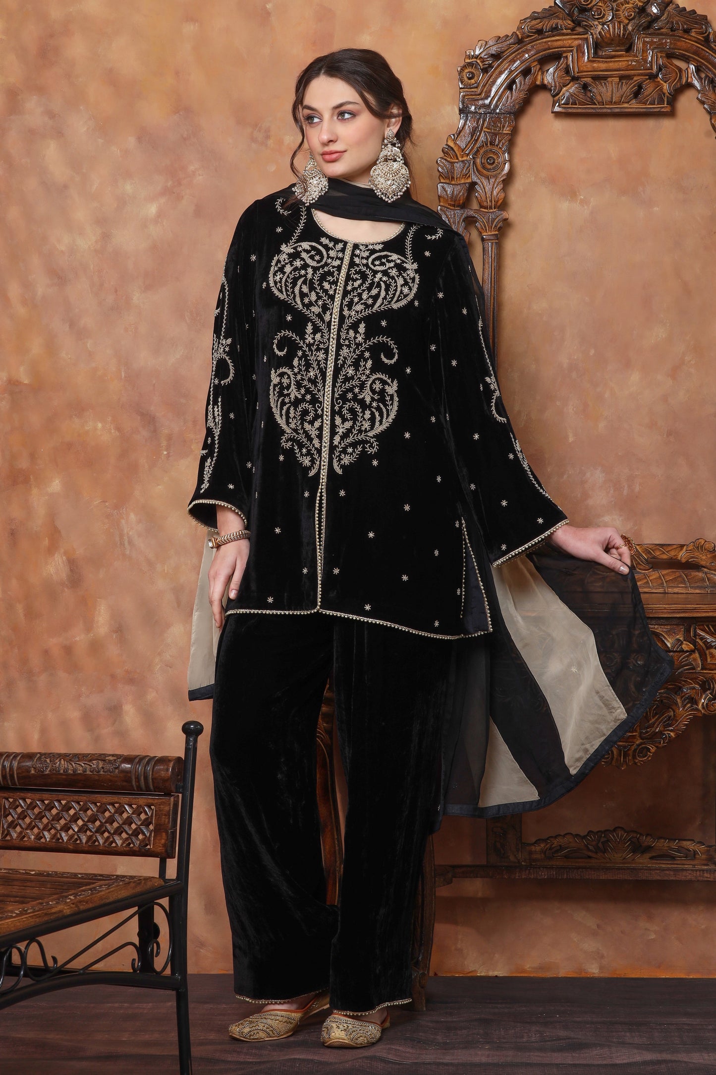 Velvet Farshi Suit With Beads Embroidery