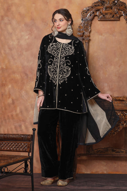 Velvet Farshi Suit With Beads Embroidery