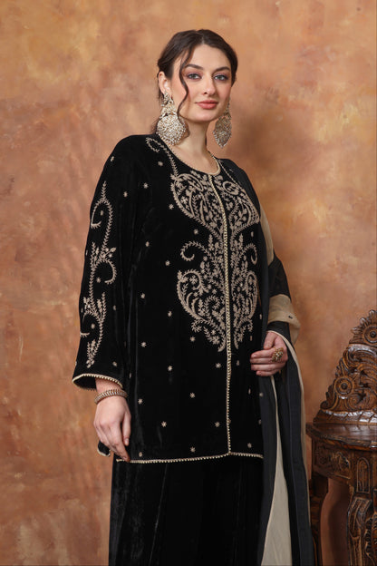 Velvet Farshi Suit With Beads Embroidery