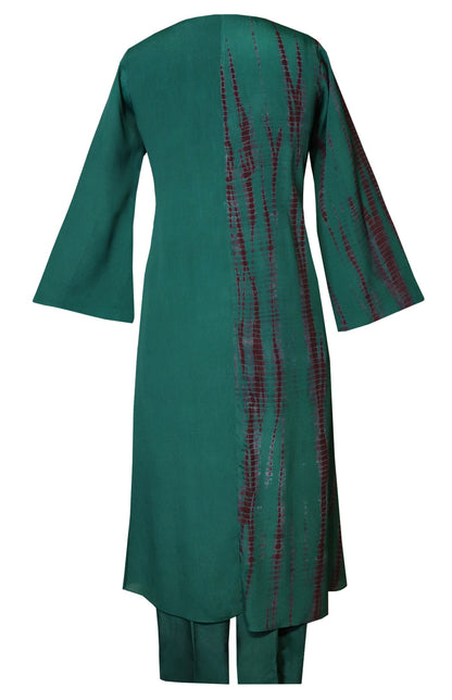 Bottle Green Tie N Dye Kurta Set