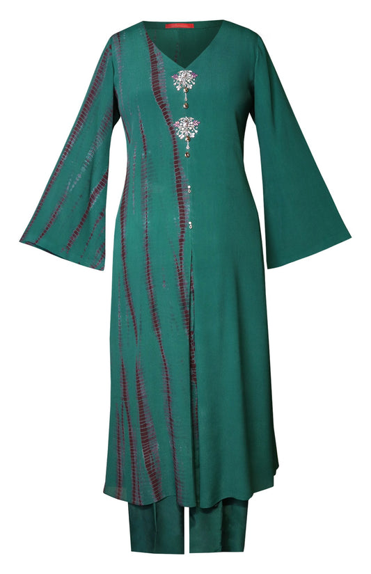 Bottle Green Tie N Dye Kurta Set