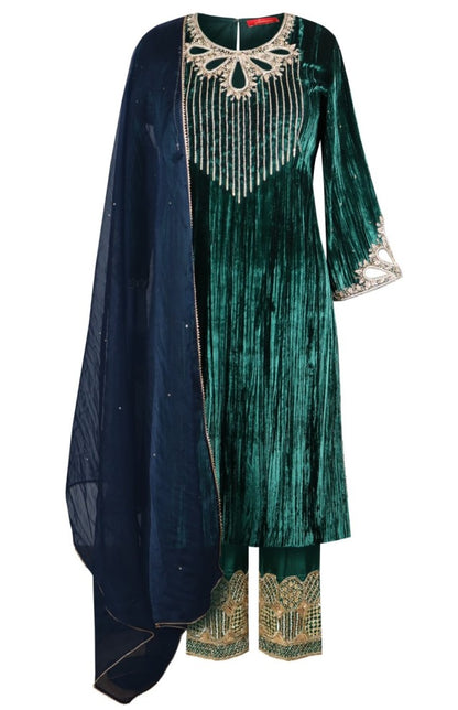 Crinkled Velvet Suit Cutwork