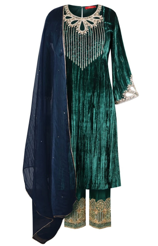 Crinkled Velvet Suit Cutwork
