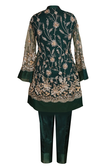 Bottle Green Embroidered Short Anarkali