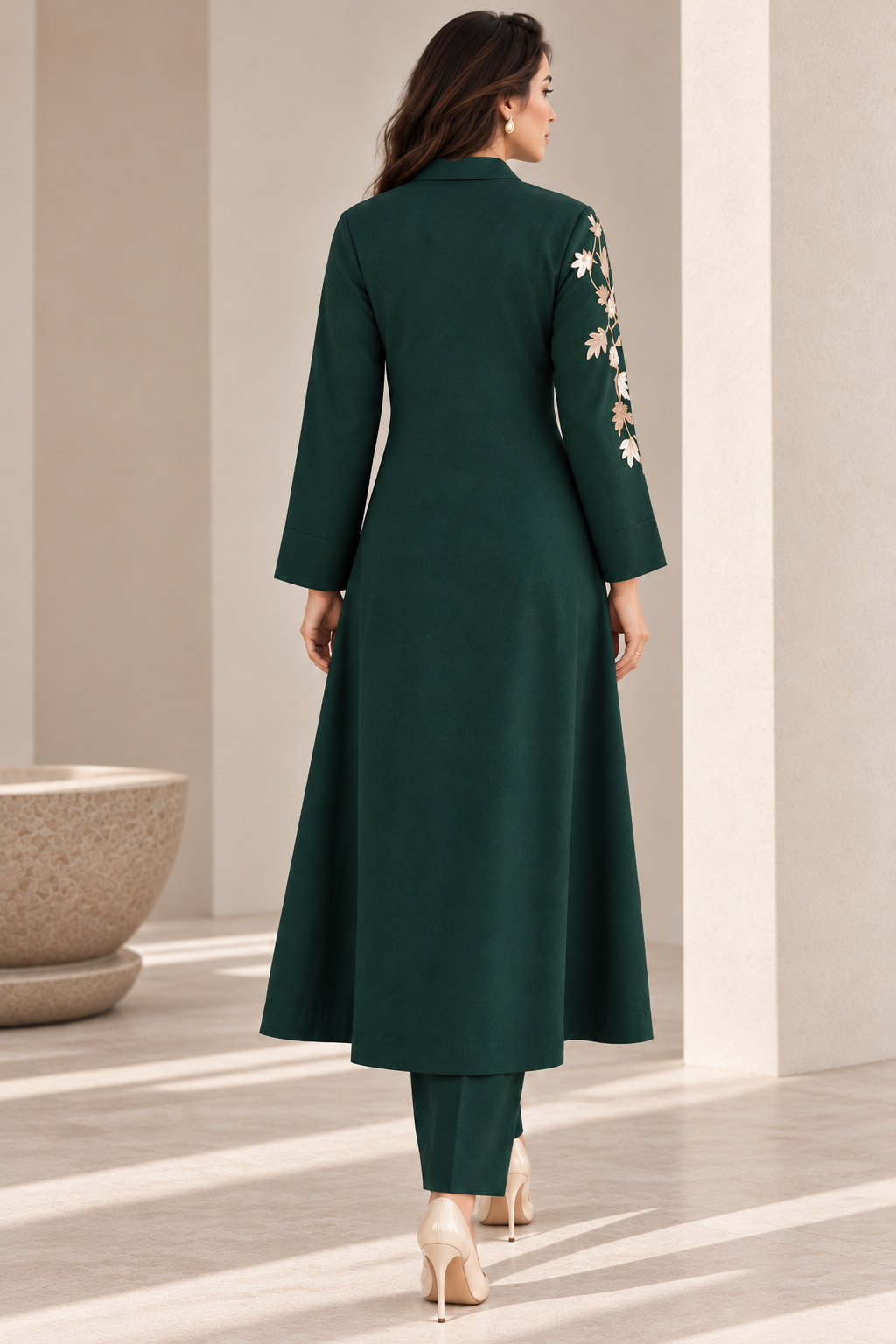 A-Line Kurta Set With Shawl Collar