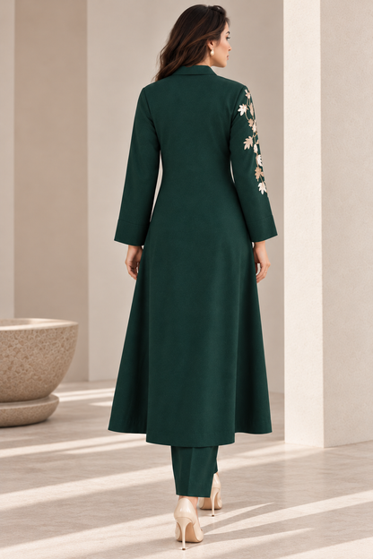 A-Line Kurta Set With Shawl Collar