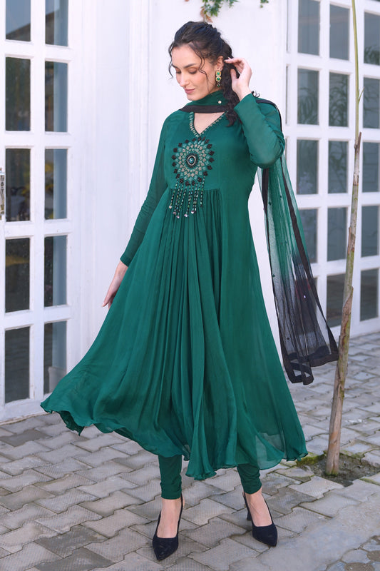 Chiffon Anarkali With Ombré Dupatta