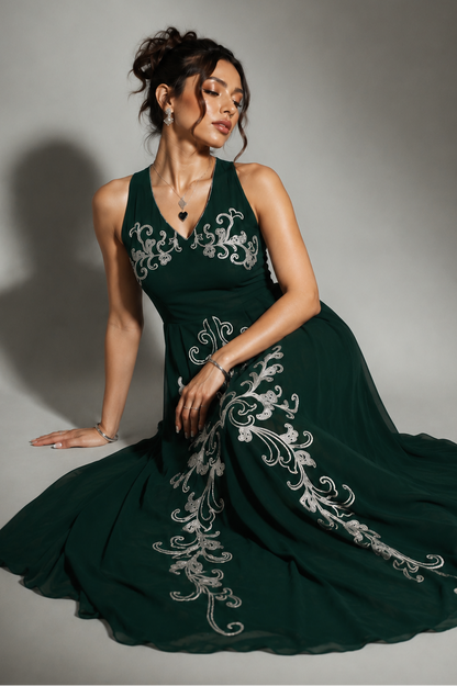 Georgette Halter Maxi - BOTTLE GREEN