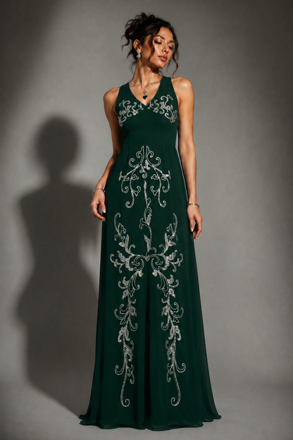 Georgette Halter Maxi - BOTTLE GREEN