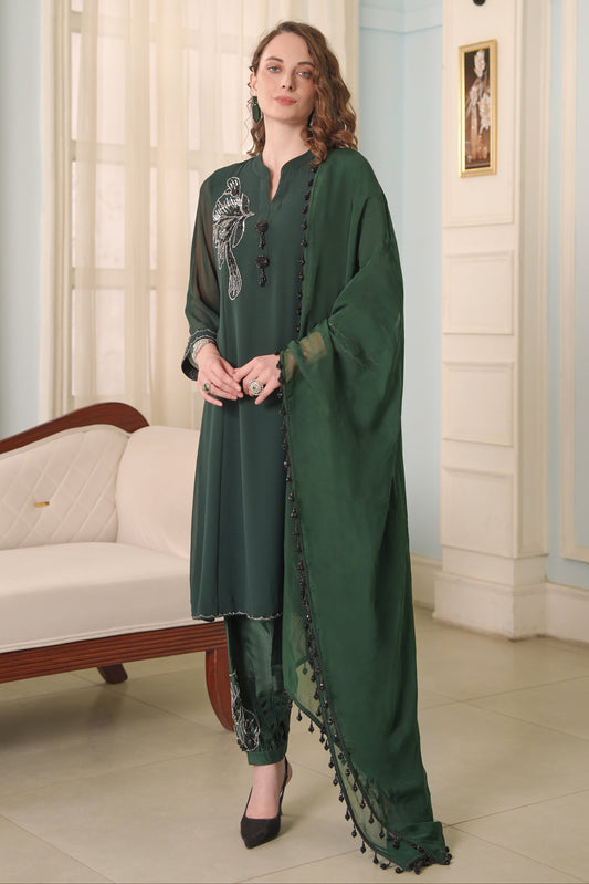 Glasswing Kalidar Salwar Suit - BOTTLE GREEN