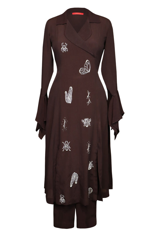 Bugs Embroidery Asymmetric Crepe Kurta Set