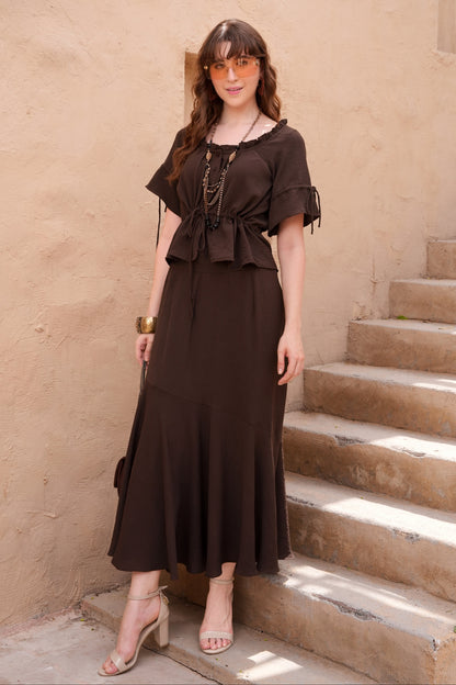 Biased Skirt Co-ord Set - BROWN