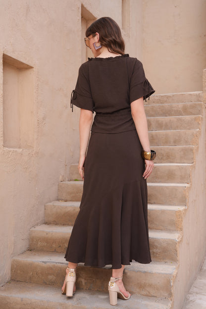 Biased Skirt Co-ord Set - BROWN