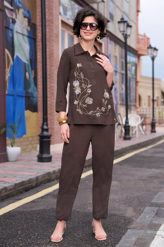 Tulips Co-ord Set - BROWN