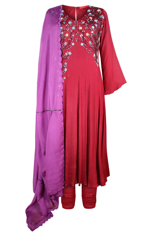 Chiffon Anarkali - BURGUNDY