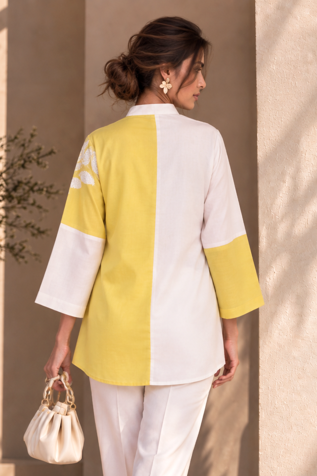 Dual Tone Kantha Top - BUTTER YELLOW