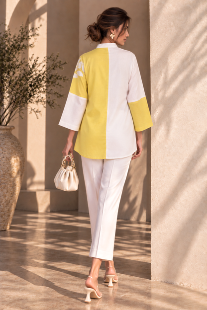 Dual Tone Kantha Co-ord Set - BUTTER YELLOW
