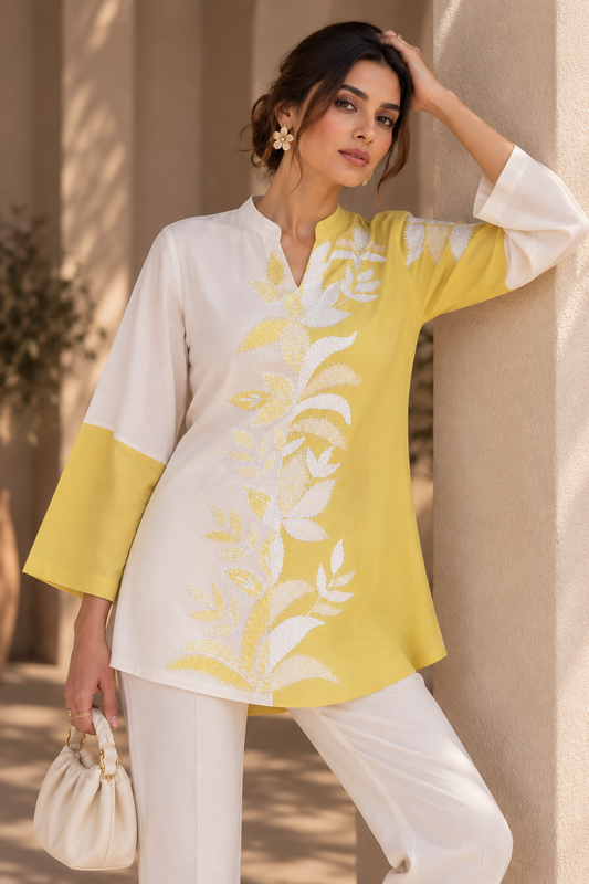 Dual Tone Kantha Top - BUTTER YELLOW