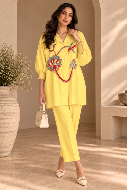 Hibiscus Batwing Co-ord Set - BUTTER YELLOW