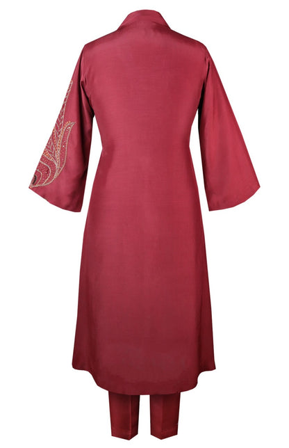 Buttercup Angrakha Mul Kurta Set - MAROON