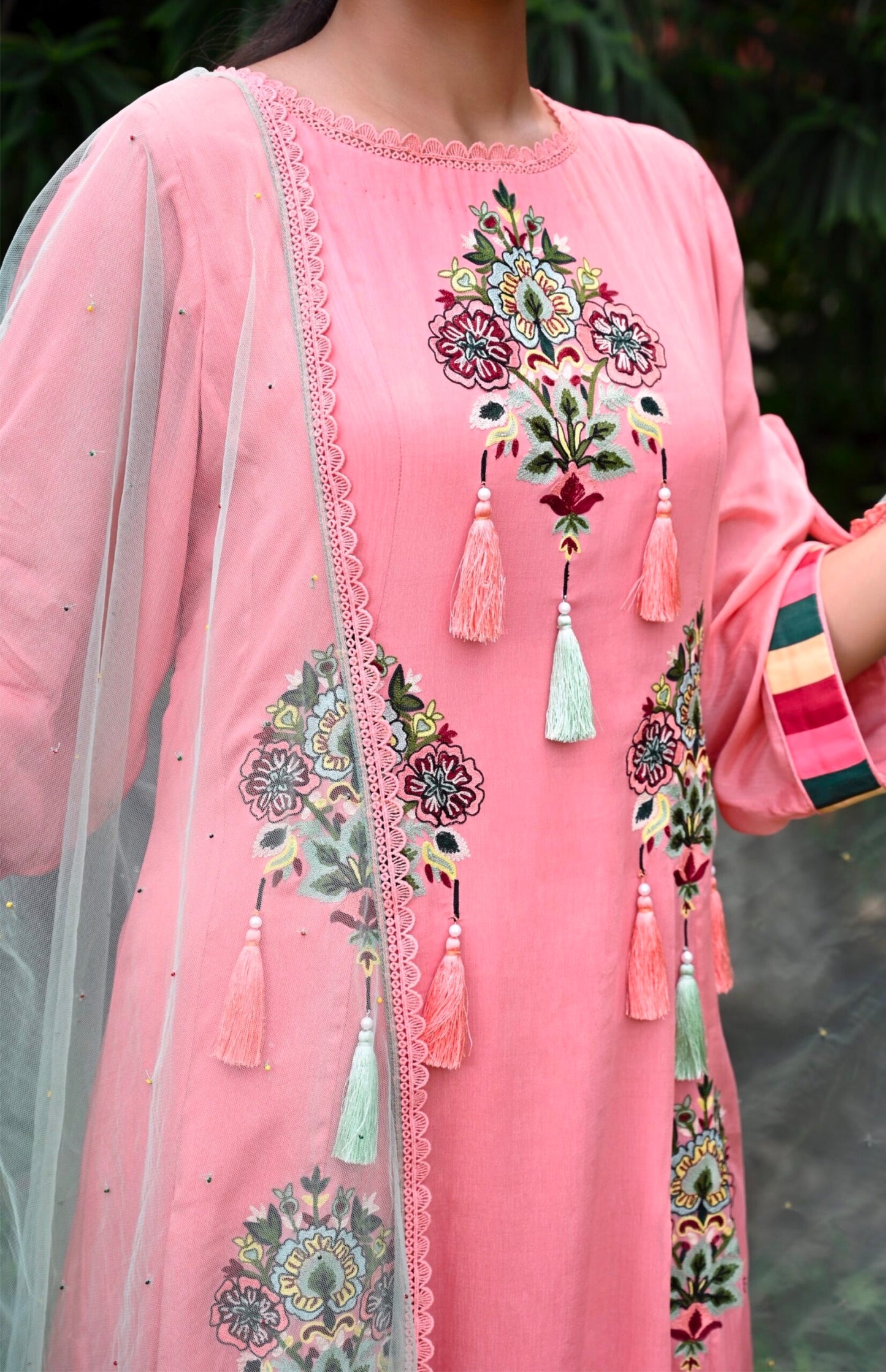 Chiffon Kalidaar Suit With Aari Bootas