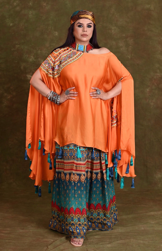 Off Shoulder Kaftan With Boho Printed Pants