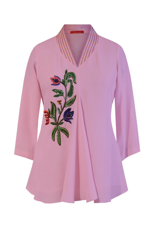 Multicoloured Embroidery Crepe Top
