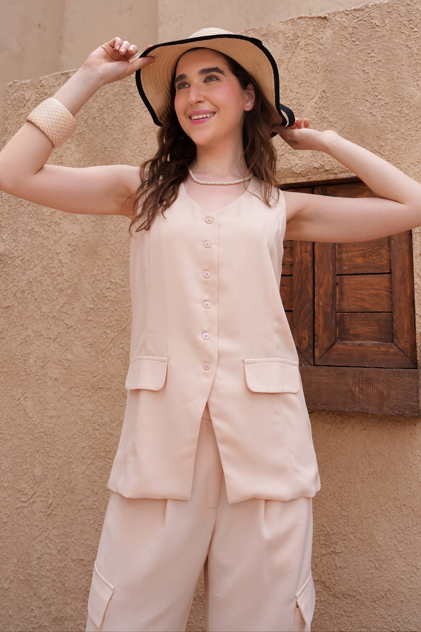 Split Button Co-ord Set - CHAMPAGNE