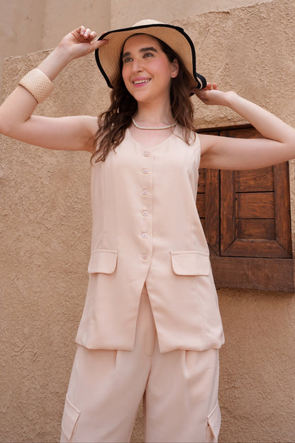 Split Button Co-ord Set - CHAMPAGNE