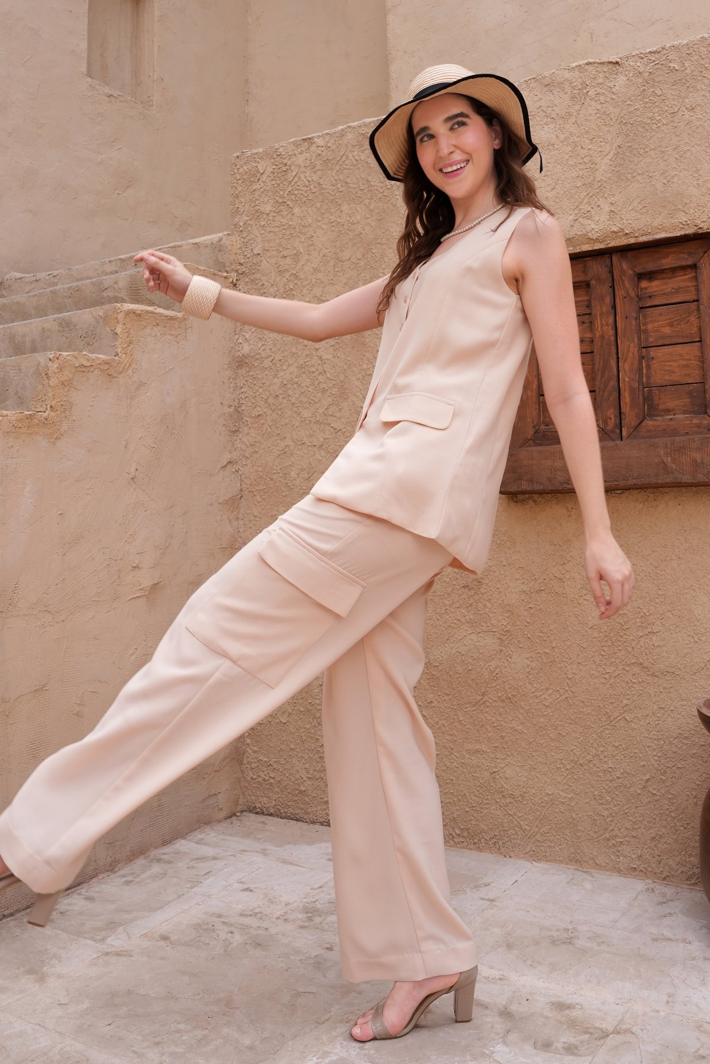 Split Button Co-ord Set - CHAMPAGNE