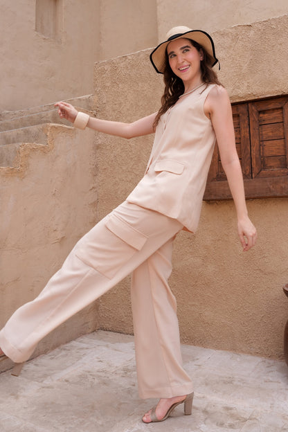 Split Button Co-ord Set - CHAMPAGNE