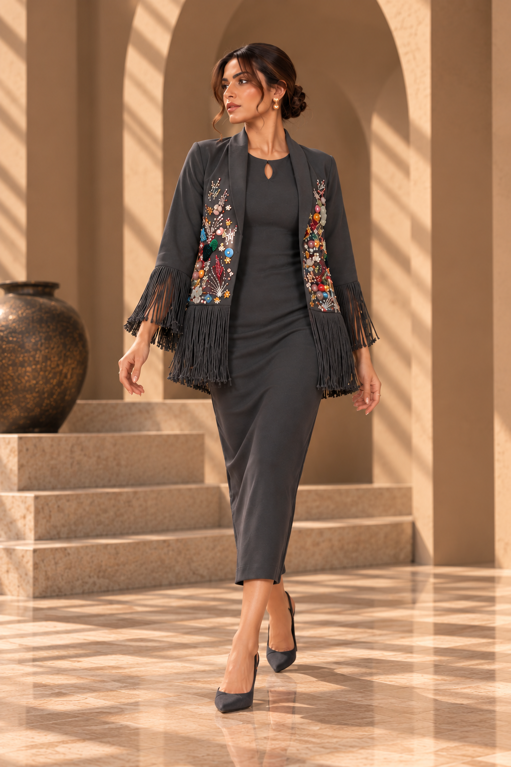 3D Floria Midi With Shrug - GREY
