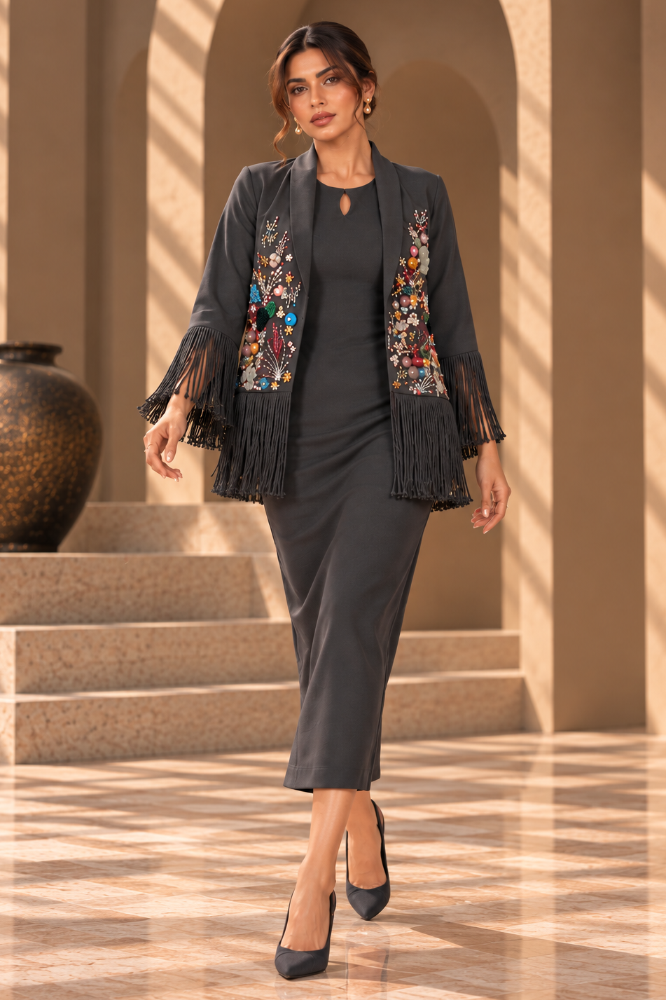 3D Floria Midi With Shrug - GREY
