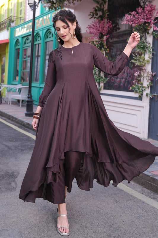 Ferns Asymmetric Kurta Set - COCOA