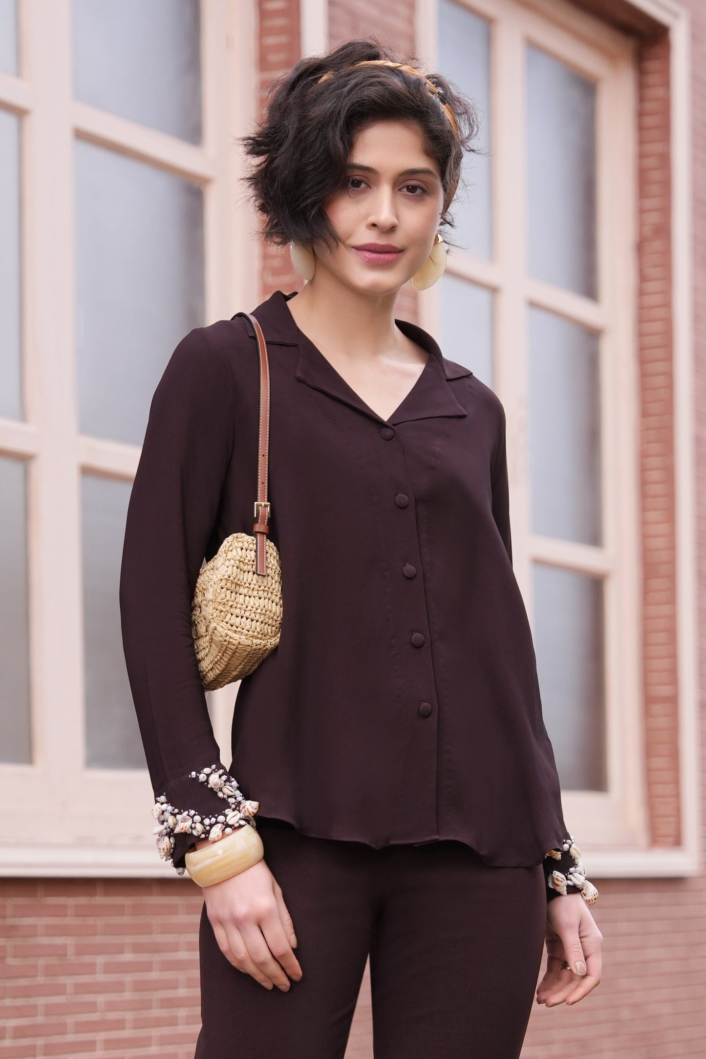Sea Shells Top With Embroidered Cuff - COCOA