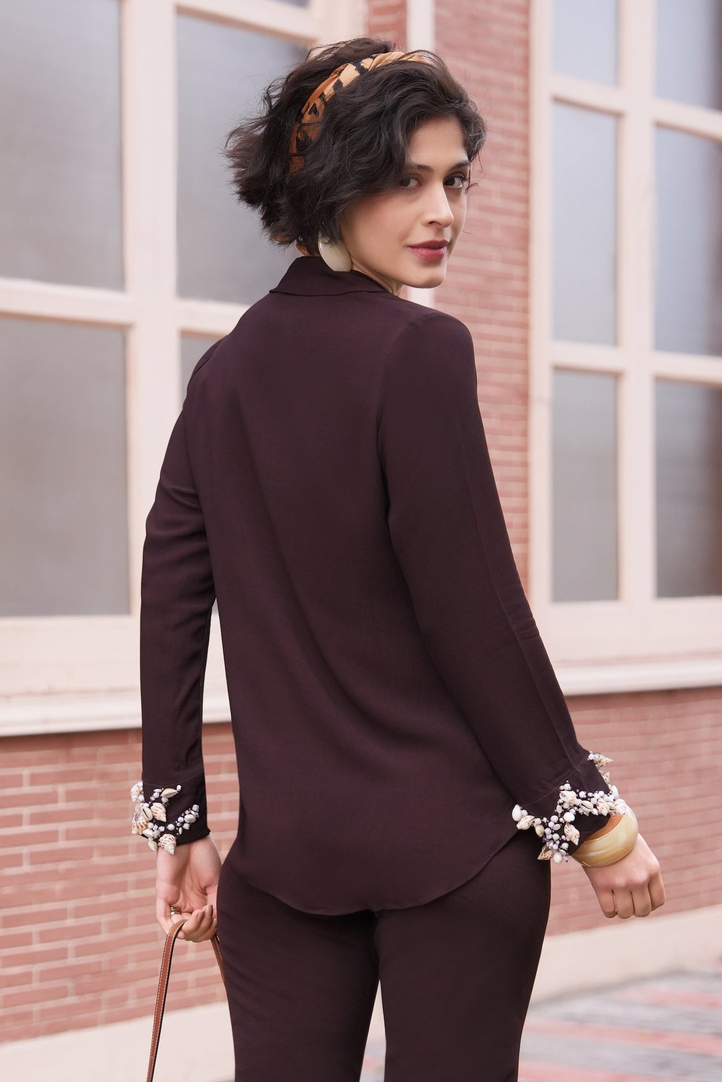 Sea Shells Top With Embroidered Cuff - COCOA