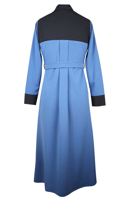 Colour Block A-line Dress - DUSTY BLUE