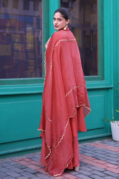 Spike Mul Short Anarkali With Sharara - CORAL