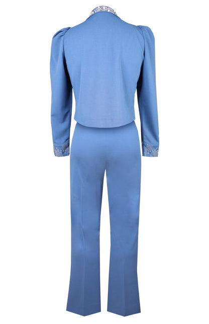 Cosmos Cropped Jacket Co-ord Set - DUSTY BLUE