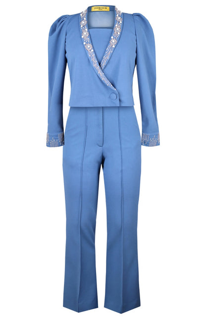 Cosmos Cropped Jacket Co-ord Set - DUSTY BLUE