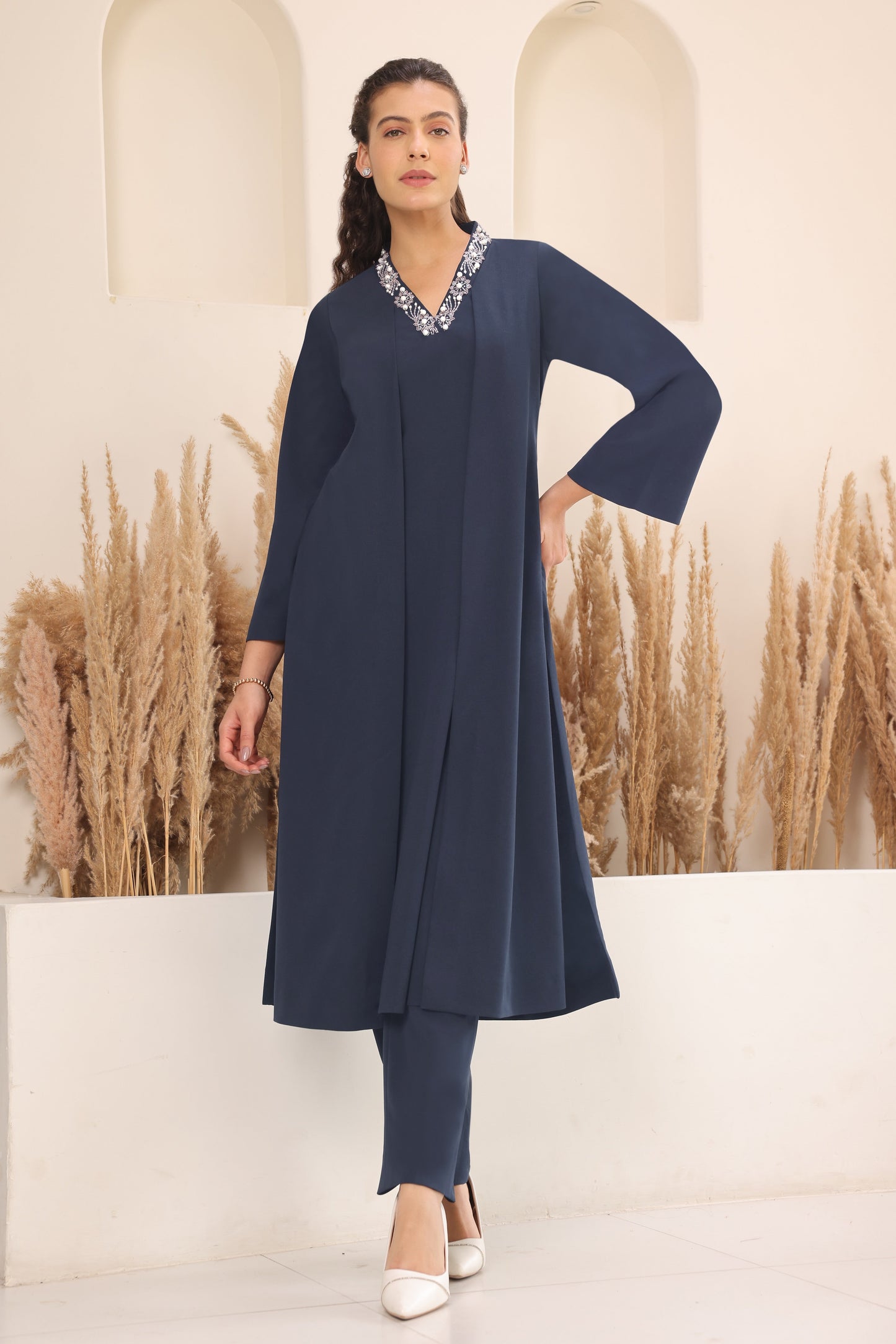 Cosmos Jacket Style Kurta Set - NAVY