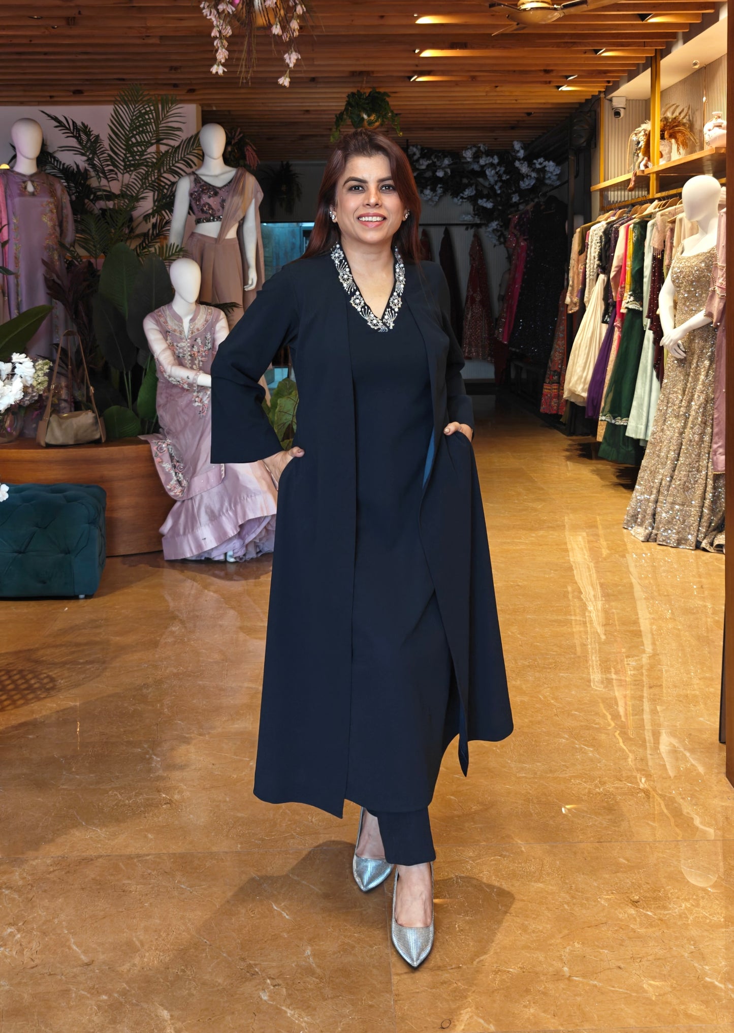 Cosmos Jacket Style Kurta Set - NAVY