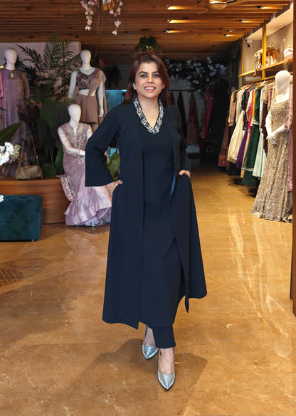 Cosmos Jacket Style Kurta Set - NAVY