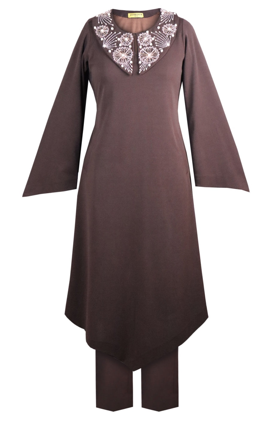 Cosmos Puritan Collar Kurta Set - BROWN