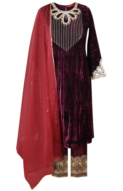 Crinkled Velvet Suit Cutwork