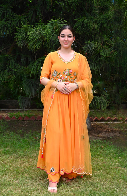 Georgette Anarkali With Scalloped Embroidery