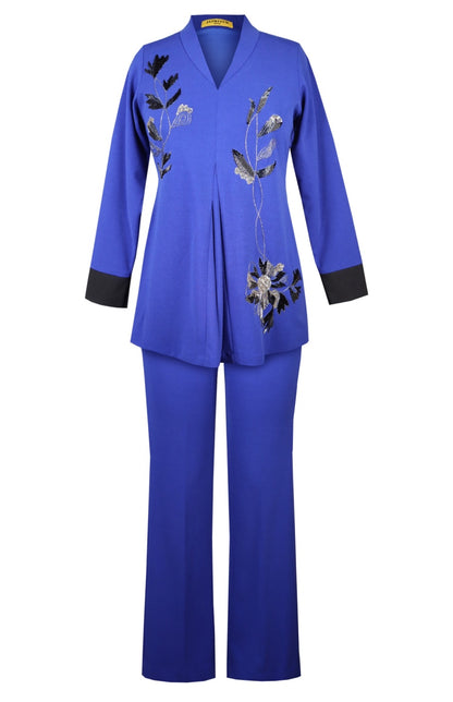 Daisy Top With Shawl Collar - ELECTRIC BLUE